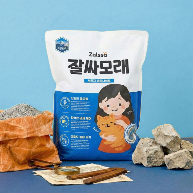 Low-dust bentonite Zalssa litter packaging studio shoot